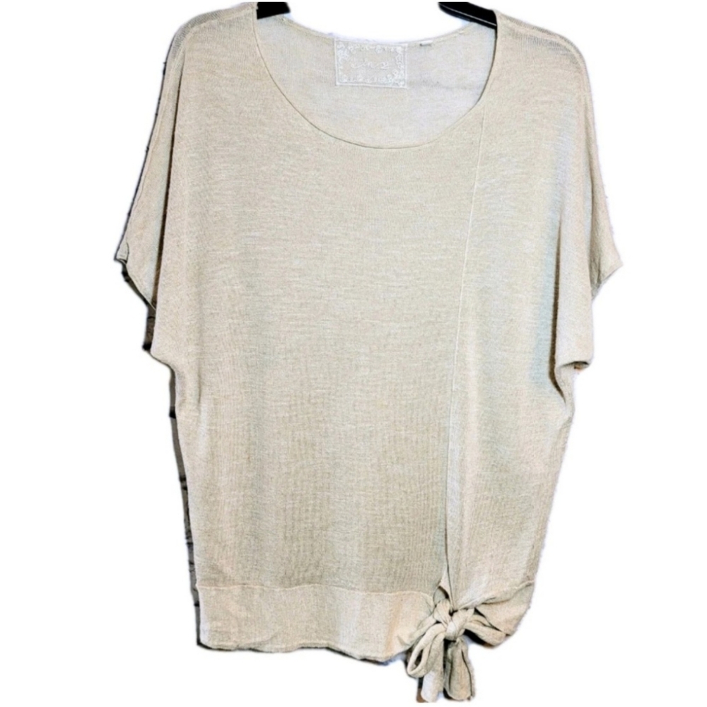 In2 Womens Top Tan Linen Blend Blouse Size S Lagenlook Side Tie Neutral Classic